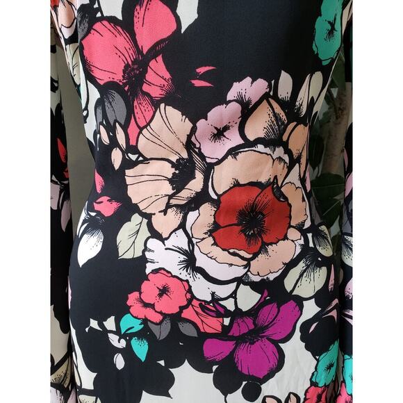 Express Shift Dress Women Size 4 Multi Floral Lined Long Sleeve Keyhole Back Zip - Picture 11 of 12